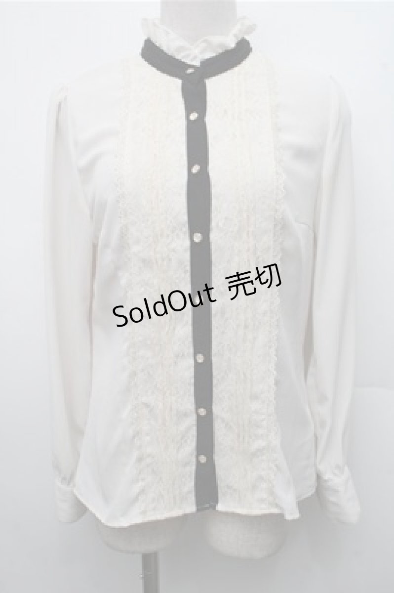 画像1: axes femme POETIQUE / タックレーススタンドネックブラウス  アイボリー S-26-03-15-025-AX-TO-HR-ZS (1)