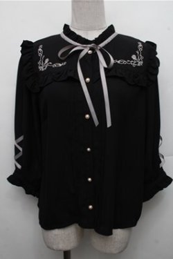 画像1: axes femme POETIQUE / ローズ刺繍レースアップブラウス  黒 S-26-03-15-034-AX-BL-HR-ZS