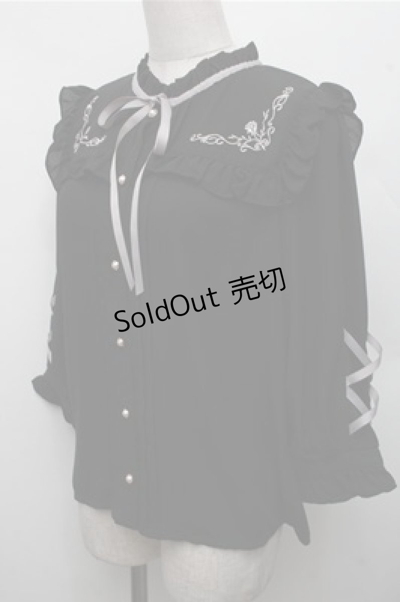 画像3: axes femme POETIQUE / ローズ刺繍レースアップブラウス  黒 S-26-03-15-034-AX-BL-HR-ZS (3)