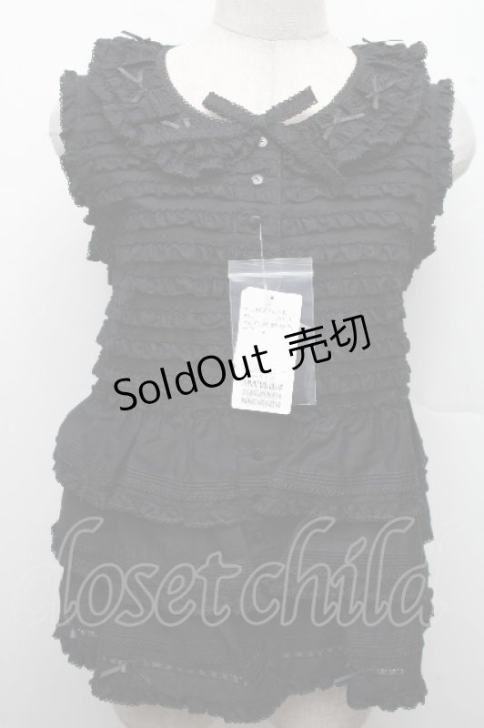 画像1: PINK HOUSE / フリル使いノースリーブブラウス F 黒 S-26-03-17-041-LO-BL-SZ-ZS (1)