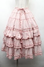 画像1: PINK HOUSE / ギンガムチェックパッチワークフリルスカート F ピンク S-26-03-17-053-LO-SK-SZ-ZS (1)