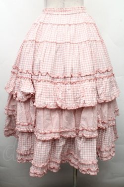 画像2: PINK HOUSE / ギンガムチェックパッチワークフリルスカート F ピンク S-26-03-17-053-LO-SK-SZ-ZS
