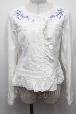 画像1: PINK HOUSE / すみれ刺繍入りデニムジャケット F ホワイト S-26-03-17-030-LO-JA-SZ-ZS