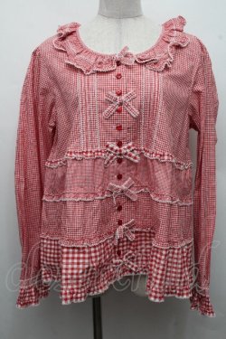 画像1: PINK HOUSE / ギンガムパッチワークブラウス  赤 S-26-03-17-036-LO-BL-AS-ZS