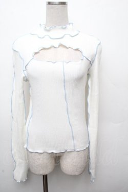 画像1: lilLilly / デコルテカットリブカットソー  オフｘサックス S-26-03-19-001-LO-TO-HR-ZS