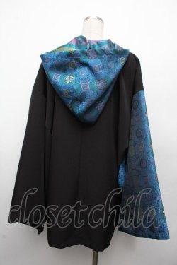画像2: Deorart / 着物袖ジップパーカー  黒ｘ青 S-26-03-19-025-PU-TO-AS-ZS
