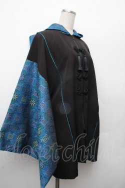 画像3: Deorart / 着物袖ジップパーカー  黒ｘ青 S-26-03-19-025-PU-TO-AS-ZS