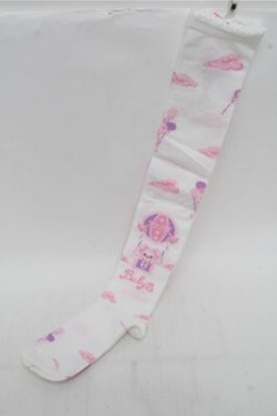 画像1: BABY,THE STARS SHINE BRIGHT / くみゃちゃんのふわふわお空でTea Party柄オーバーニーソックス  白ｘピンク S-26-03-21-012-BA-ZA-HR-ZS