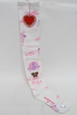 画像2: BABY,THE STARS SHINE BRIGHT / くみゃちゃんのふわふわお空でTea Party柄オーバーニーソックス  白ｘピンク S-26-03-21-012-BA-ZA-HR-ZS