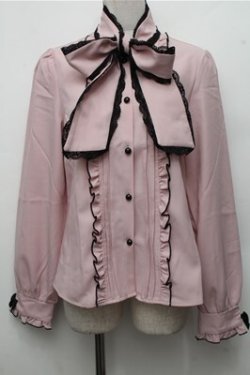 画像1: DearMyLove / レースふちどりボウタイリボンフリルブラウス L ピンク S-26-03-21-031-EL-BL-AS-ZS