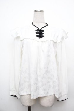 画像1: axes femme / チャイナ釦ジャカードブラウス  白 S-26-03-23-005-AX-BL-AS-ZS