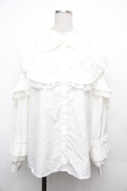 画像1: axes femme purple label / プリーツフリルブラウス  白 S-26-03-23-002-LO-BL-AS-ZS