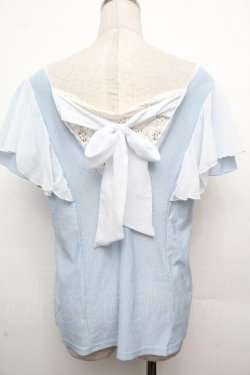 画像2: axes femme / ストライプ刺繍フリルトップス  サックス S-26-03-23-017-AX-TO-AS-ZS