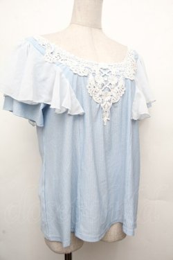 画像3: axes femme / ストライプ刺繍フリルトップス  サックス S-26-03-23-017-AX-TO-AS-ZS