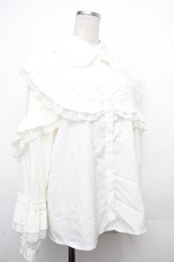 画像3: axes femme purple label / プリーツフリルブラウス  白 S-26-03-23-002-LO-BL-AS-ZS