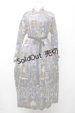 画像1: Jane Marple / Grimm stained glassギャザードレス  紺 S-26-03-28-044-JM-OP-AS-ZS