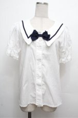 画像1: ALICE and the PIRATES / La brise chantanteセーラーカラーブラウス  ホワイト×ネイビー S-26-03-29-1005-PA-BL-SZ-ZS (1)