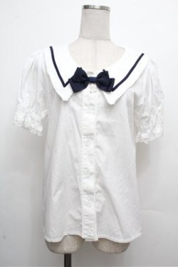 画像1: ALICE and the PIRATES / La brise chantanteセーラーカラーブラウス  ホワイト×ネイビー S-26-03-29-1005-PA-BL-SZ-ZS