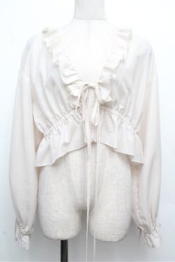 画像1: EATME / リボンフリルペプラムTOP  ベージュ S-26-03-29-1009-LO-TO-HR-ZS