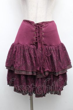 画像1: Ozz Croce / レースストライプフリルスカート  ワイン S-26-04-01-033-OO-SK-SZ-ZS