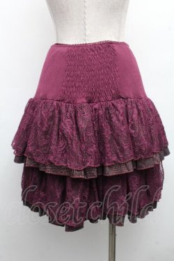 画像2: Ozz Croce / レースストライプフリルスカート  ワイン S-26-04-01-033-OO-SK-SZ-ZS