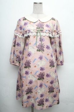 画像1: Leur Getter / Flower Letter袖付ワンピース  ピンク S-26-04-01-004-LU-OP-AS-ZS