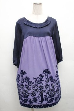 画像1: Emily Temple cute / フォレストフロッキーワンピース  ラベンダーｘ紺 S-26-04-01-009-ET-OP-HR-ZS