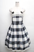 Melody BasKet / Melody Block Checkジャンパースカート  黒ｘオフ S-26-04-01-010-LO-OP-AS-ZS