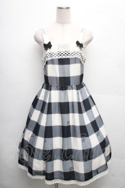 画像1: Melody BasKet / Melody Block Checkジャンパースカート  黒ｘオフ S-26-04-01-010-LO-OP-AS-ZS