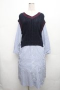 Jane Marple Dans Le Salon / Tilden vest and stripe trompe-l'oeil dress  サックスｘ紺 S-26-04-01-016-JM-OP-AS-ZS