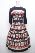 Jane Marple / Strawberry label scarfのタブリエドレス  ネイビー S-26-04-01-017-JM-OP-HR-ZS