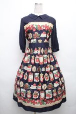 画像1: Jane Marple / Strawberry label scarfのタブリエドレス  ネイビー S-26-04-01-017-JM-OP-HR-ZS (1)