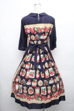 画像2: Jane Marple / Strawberry label scarfのタブリエドレス  ネイビー S-26-04-01-017-JM-OP-HR-ZS