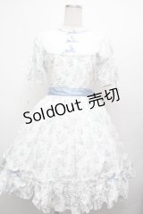 Bunny魔法森林（海外ロリータブランド） / ヨーク切替花柄ワンピース  白ｘサックス S-26-04-02-033-LO-OP-HR-ZS