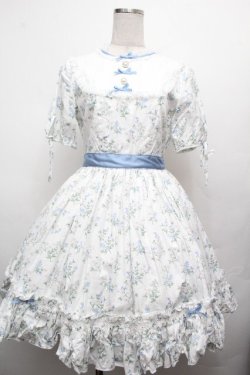 画像1: Bunny魔法森林（海外ロリータブランド） / ヨーク切替花柄ワンピース  白ｘサックス S-26-04-02-033-LO-OP-HR-ZS