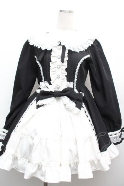 画像1: DearMyLove / プリンセスティアードはしごレースフリルワンピース M 黒ｘ白 S-26-04-02-049-0-OP-AS-ZS