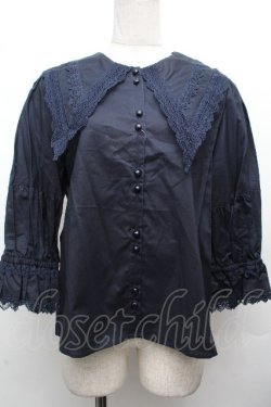 画像1: Perla nell' ostrica / コットンパフブラウス M 紺 S-26-04-02-025-EL-BL-HR-ZS