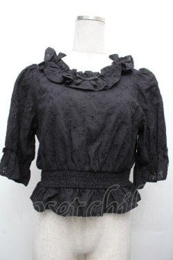 画像1: axes femme kawaii / コットンレースブラウス  黒 S-26-04-02-026-AX-BL-AS-ZS