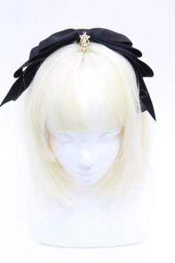 画像1: ALICE and the PIRATES / サテンリボンのまんなかリボンカチューシャ  黒 S-26-04-04-050-PA-AC-AS-ZS
