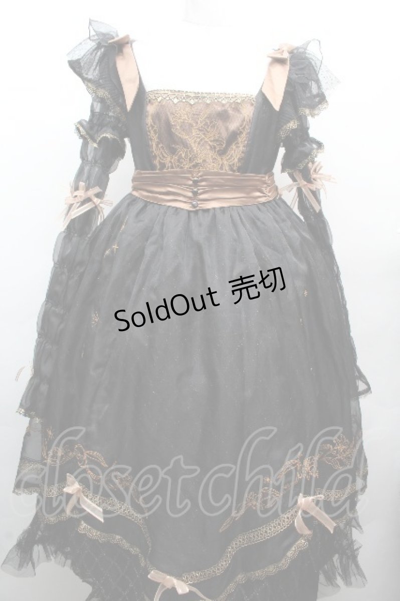 画像1: Hoshibako Works / 百合の乙女刺繍ワンピース  黒ｘブラウン S-26-04-05-059-LO-OP-HR-ZS (1)