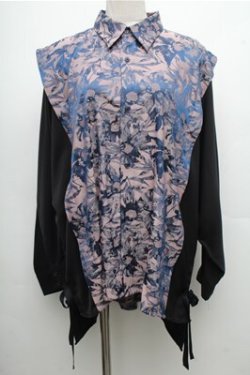画像1: REZEN / 花柄ジャガード狩衣風切替シャツ M 藍色 S-26-04-06-043-LO-BL-AS-ZS