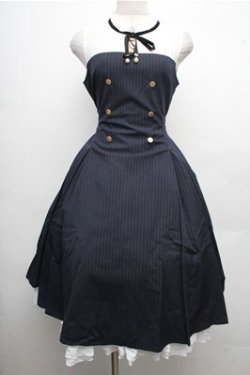 画像1: 中国ロリータ / ヨーク切替ワンピース  紺ｘ白 S-26-04-06-055-LO-OP-AS-ZS