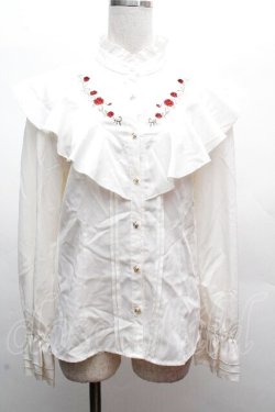 画像1: axes femme / ローズ刺繍フリルブラウス  オフ S-26-04-07-040-AX-BL-AS-ZS