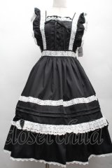 Chalmiere / ハッピーフリルジャンパースカートセット  黒ｘ白 S-26-04-07-054-0-OP-HR-ZS