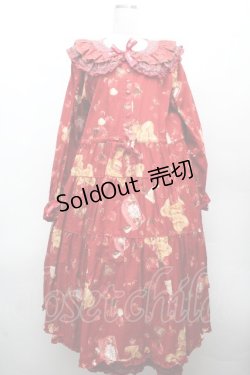 画像1: PINK HOUSE / strawberry choco bearプリントミディワンピース  赤 S-26-04-09-032-LO-OP-AS-ZS