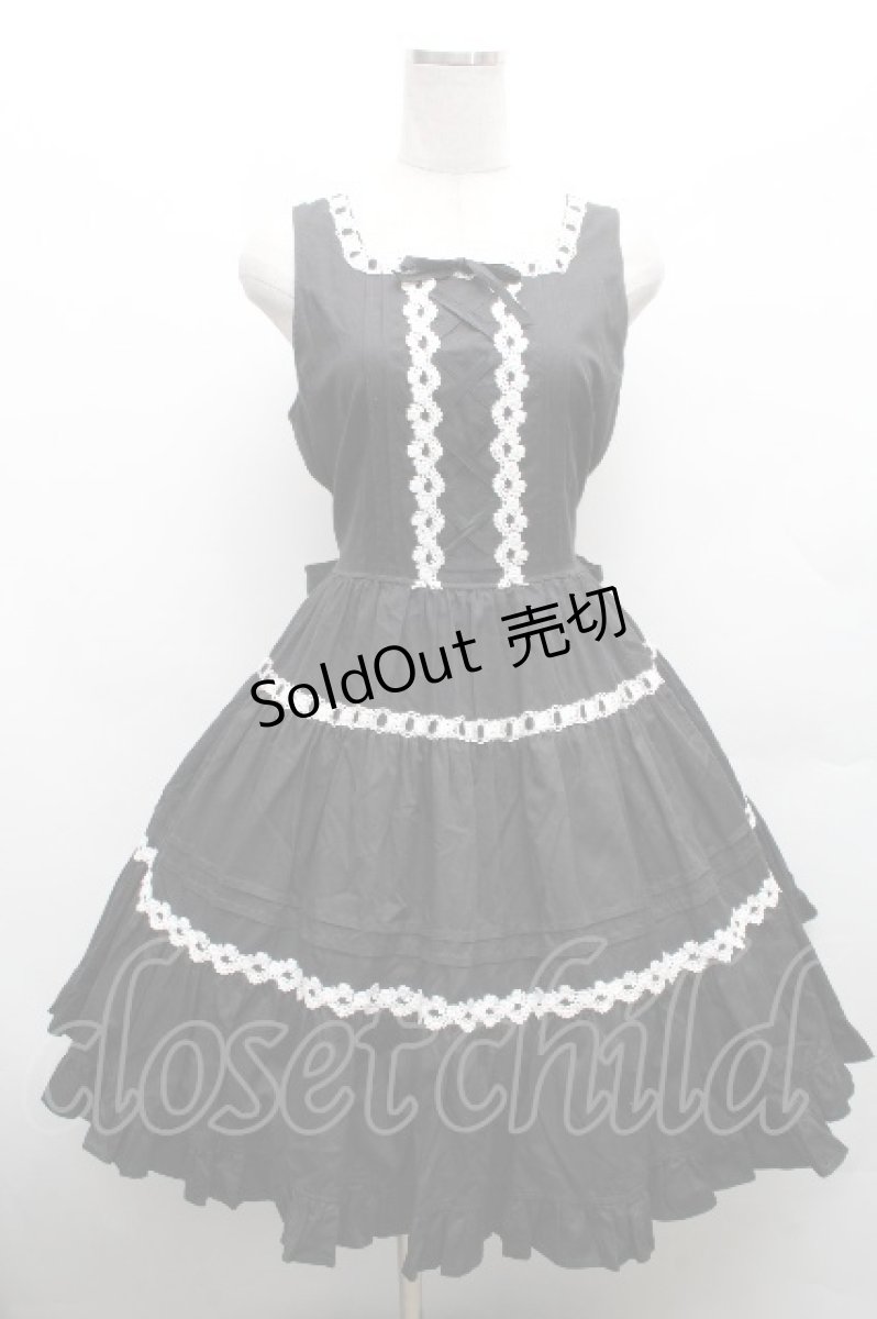 画像1: Cornet / お花レース編上げワンピース  黒ｘ白 S-26-04-09-046-LO-OP-AS-ZS (1)