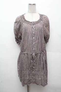 画像1: PINK HOUSE / ギンガムチェックチュニック  ブラウン S-26-04-09-016-LO-OP-AS-ZS