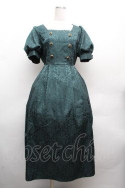 画像1: axes femme / スクエアネックジャガードワンピース  ブルーグリーン S-26-04-10-037-AX-OP-HR-ZS