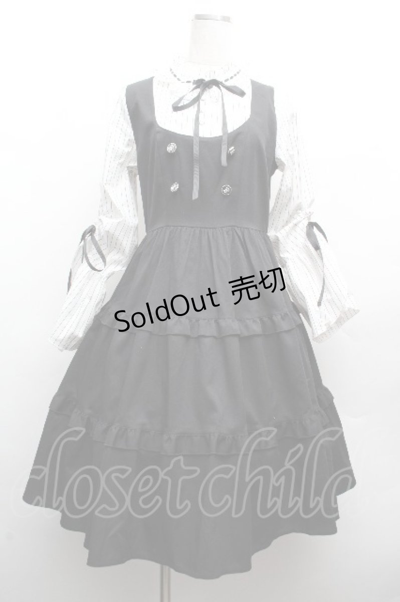 画像1: axes femme POETIQUE / 姫袖風ジャンパースカートドッキングワンピース  黒ｘ白 S-26-04-10-047-AX-OP-HR-ZS (1)