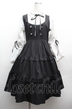 画像1: axes femme POETIQUE / 姫袖風ジャンパースカートドッキングワンピース  黒ｘ白 S-26-04-10-047-AX-OP-HR-ZS